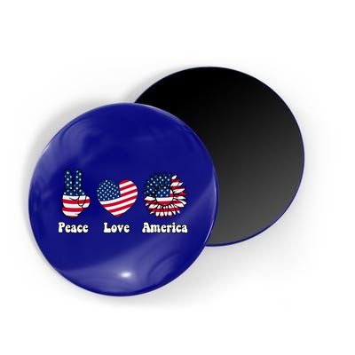 Peace Love And America Peace Sign Sunflower American Flag Gift Magnet