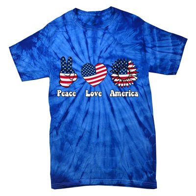 Peace Love And America Peace Sign Sunflower American Flag Gift Tie-Dye T-Shirt