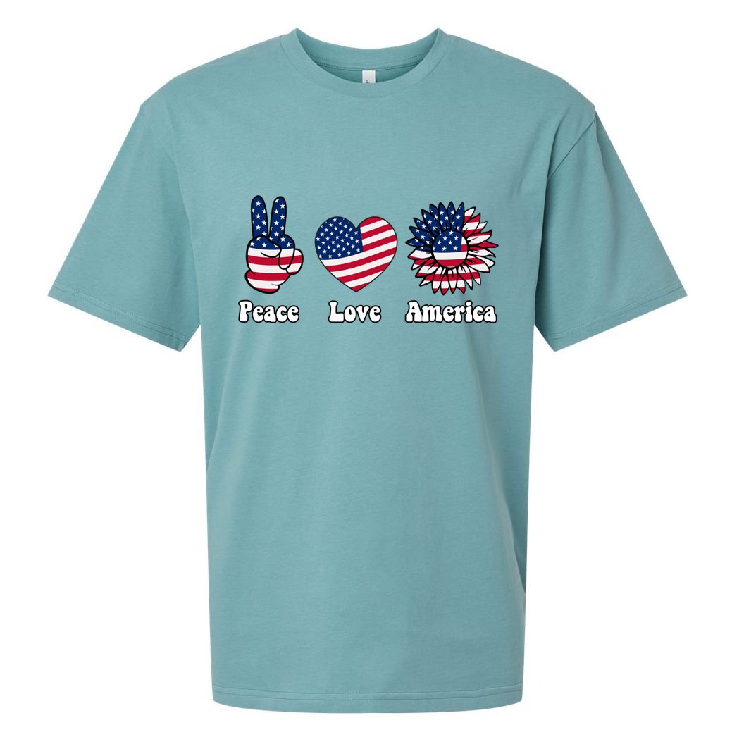 Peace Love And America Peace Sign Sunflower American Flag Gift Sueded Cloud Jersey T-Shirt