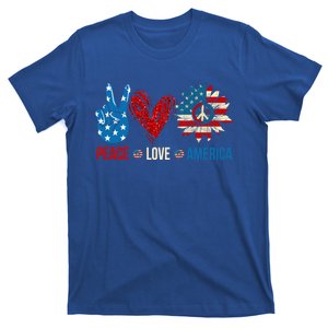 Peace Love America Patriotic Usa Flag Sunflower 4th Of July Gift T-Shirt