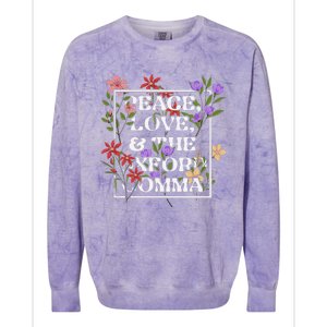 Peace Love And The O.X.F.O.R.D C.O.M.M.A English Grammar Humor Flower Colorblast Crewneck Sweatshirt