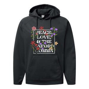 Peace Love And The O.X.F.O.R.D C.O.M.M.A English Grammar Humor Flower Performance Fleece Hoodie