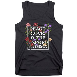 Peace Love And The O.X.F.O.R.D C.O.M.M.A English Grammar Humor Flower Tank Top