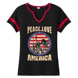 Peace Love And America Graphic Ladies Halftime Notch Neck Tee