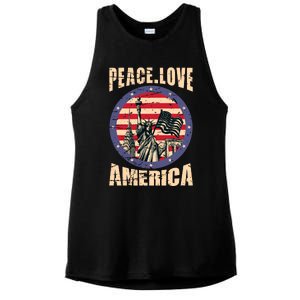 Peace Love And America Graphic Ladies PosiCharge Tri-Blend Wicking Tank