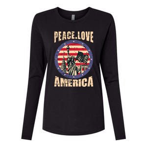 Peace Love And America Graphic Womens Cotton Relaxed Long Sleeve T-Shirt