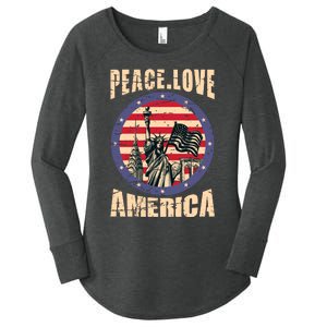 Peace Love And America Graphic Women's Perfect Tri Tunic Long Sleeve Shirt