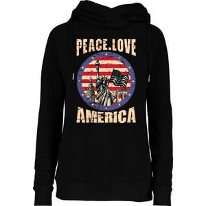 Peace Love And America Graphic Womens Funnel Neck Pullover Hood