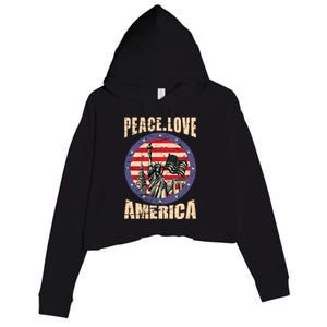 Peace Love And America Graphic Crop Fleece Hoodie