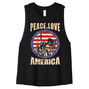 Peace Love And America Graphic Women's Racerback Cropped Tank