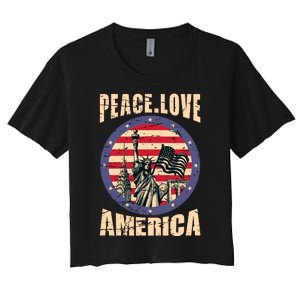 Peace Love And America Graphic Women's Crop Top Tee