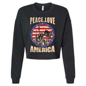 Peace Love And America Graphic Cropped Pullover Crew