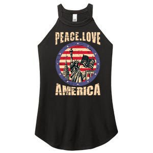 Peace Love And America Graphic Women's Perfect Tri Rocker Tank