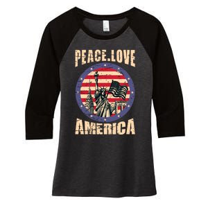 Peace Love And America Graphic Women's Tri-Blend 3/4-Sleeve Raglan Shirt