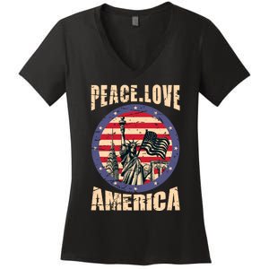 Peace Love And America Graphic Women's V-Neck T-Shirt