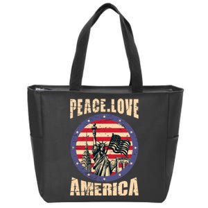 Peace Love And America Graphic Zip Tote Bag