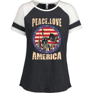 Peace Love And America Graphic Enza Ladies Jersey Colorblock Tee