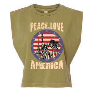 Peace Love And America Graphic Garment-Dyed Women's Muscle Tee