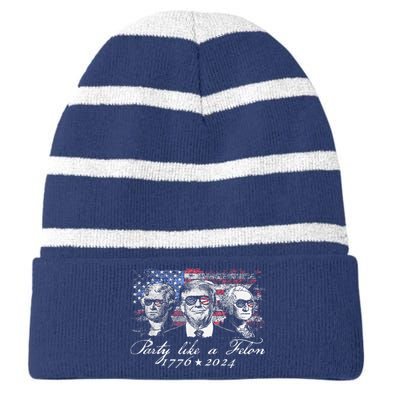 Party Like A Felon 1776 2024 President Striped Beanie with Solid Band