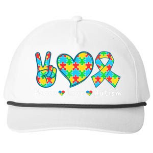 Peace Love Autism In April For Autism Awareness Snapback Five-Panel Rope Hat