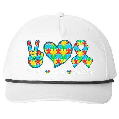 Peace Love Autism In April For Autism Awareness Snapback Five-Panel Rope Hat