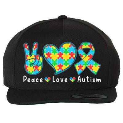 Peace Love Autism In April For Autism Awareness Wool Snapback Cap