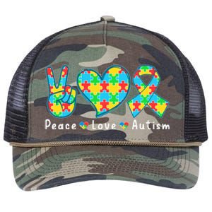 Peace Love Autism In April For Autism Awareness Retro Rope Trucker Hat Cap