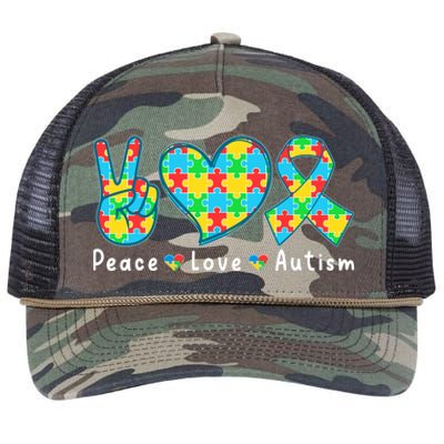 Peace Love Autism In April For Autism Awareness Retro Rope Trucker Hat Cap