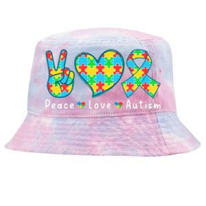 Peace Love Autism In April For Autism Awareness Tie-Dyed Bucket Hat