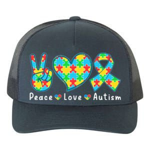 Peace Love Autism In April For Autism Awareness Yupoong Adult 5-Panel Trucker Hat