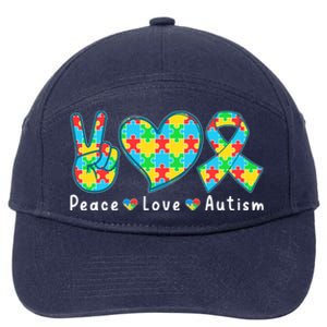 Peace Love Autism In April For Autism Awareness 7-Panel Snapback Hat