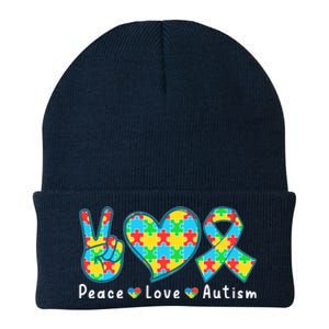 Peace Love Autism In April For Autism Awareness Knit Cap Winter Beanie