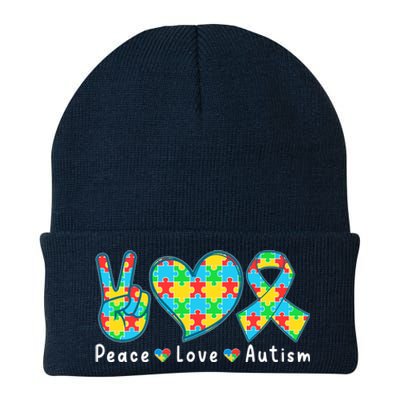 Peace Love Autism In April For Autism Awareness Knit Cap Winter Beanie