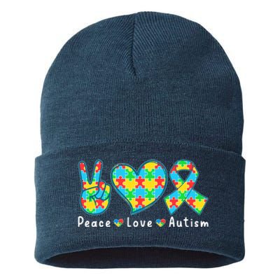 Peace Love Autism In April For Autism Awareness Sustainable Knit Beanie