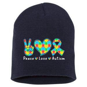 Peace Love Autism In April For Autism Awareness Short Acrylic Beanie