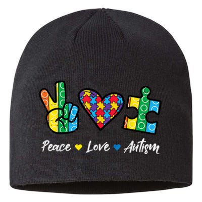 Peace Love Autism Puzzle Awareness Autistic Sustainable Beanie