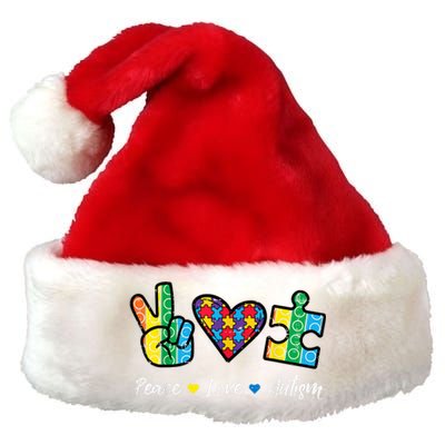 Peace Love Autism Puzzle Awareness Autistic Premium Christmas Santa Hat