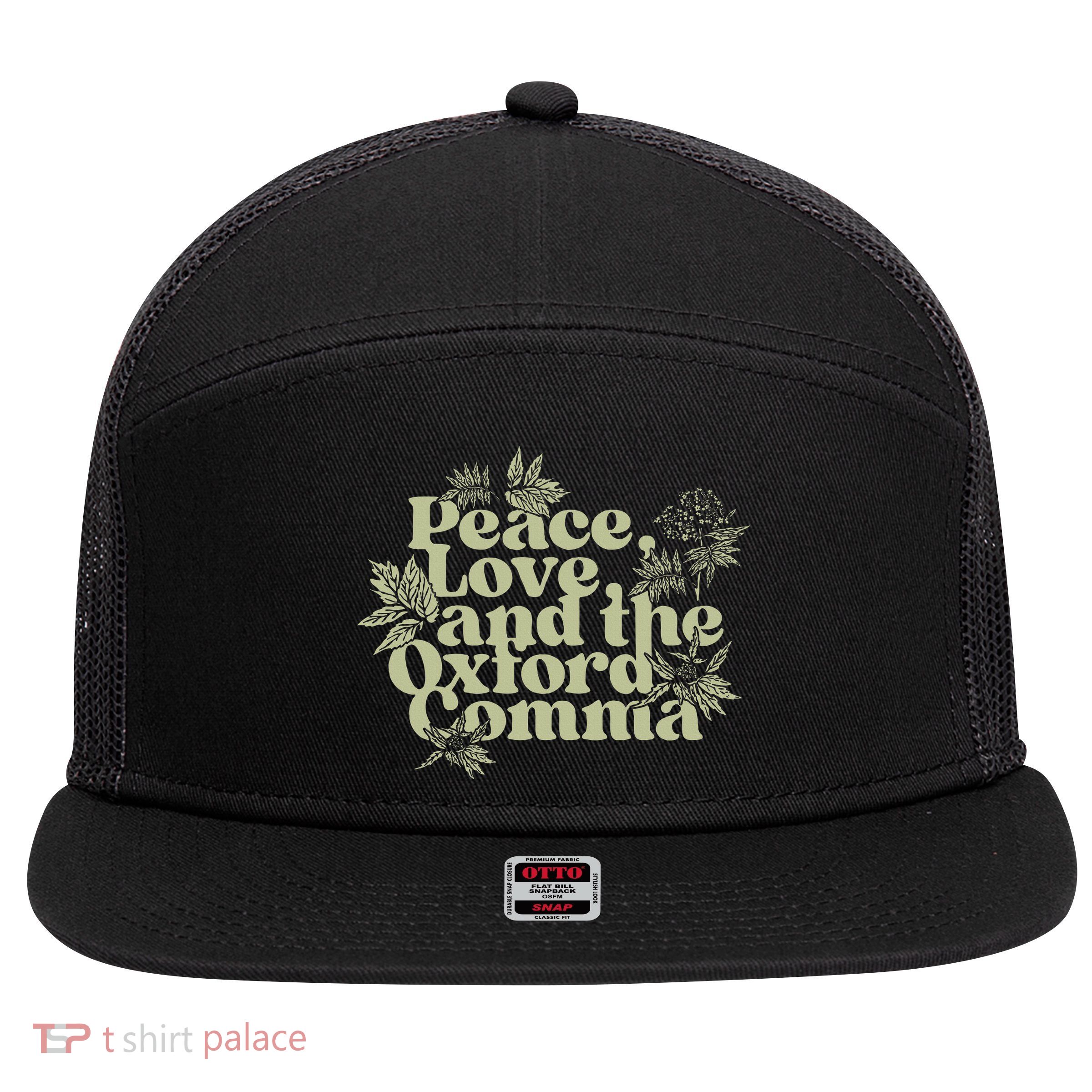 Peace Love And The Oxford Comma Funny 7 Panel Mesh Trucker Snapback Hat