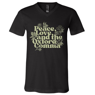 Peace Love And The Oxford Comma Funny V-Neck T-Shirt