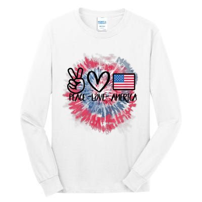 Peace Love America Tie Dye 4th Of July Patriotic Tall Long Sleeve T-Shirt