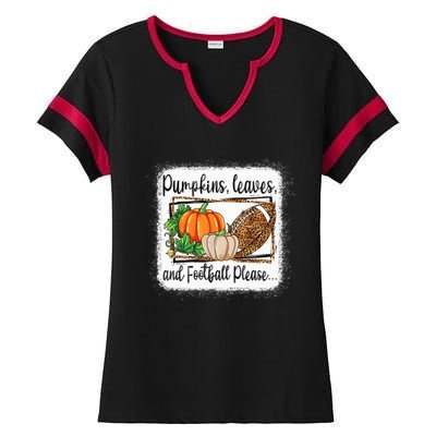 Pumpkin Leaves And Football Please Leopard Fall Vibes Gift Ladies Halftime Notch Neck Tee