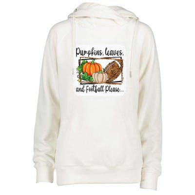 Pumpkin Leaves And Football Please Leopard Fall Vibes Gift Womens Funnel Neck Pullover Hood