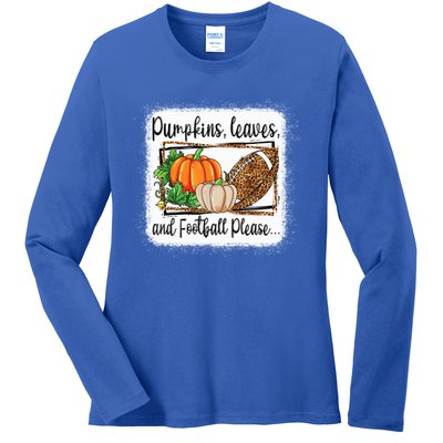 Pumpkin Leaves And Football Please Leopard Fall Vibes Gift Ladies Long Sleeve Shirt