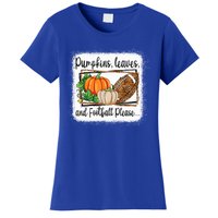 Pumpkin Leaves And Football Please Leopard Fall Vibes Gift Women's T-Shirt