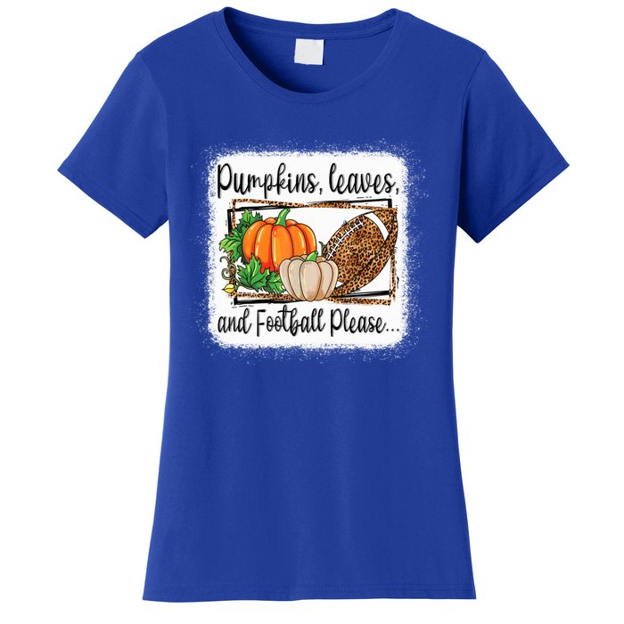 Pumpkin Leaves And Football Please Leopard Fall Vibes Gift Women's T-Shirt