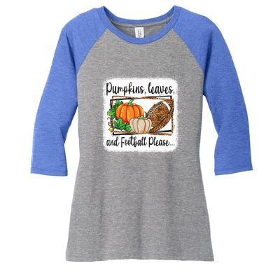 Pumpkin Leaves And Football Please Leopard Fall Vibes Gift Women's Tri-Blend 3/4-Sleeve Raglan Shirt