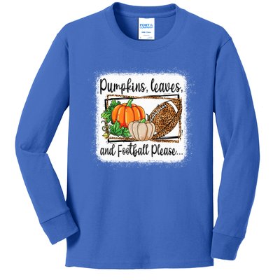 Pumpkin Leaves And Football Please Leopard Fall Vibes Gift Kids Long Sleeve Shirt