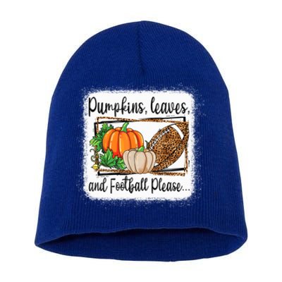 Pumpkin Leaves And Football Please Leopard Fall Vibes Gift Short Acrylic Beanie