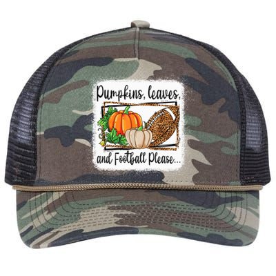 Pumpkin Leaves And Football Please Leopard Fall Vibes Gift Retro Rope Trucker Hat Cap