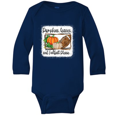 Pumpkin Leaves And Football Please Leopard Fall Vibes Gift Baby Long Sleeve Bodysuit